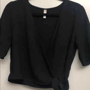 Black wrap tie shirt with sleeves top